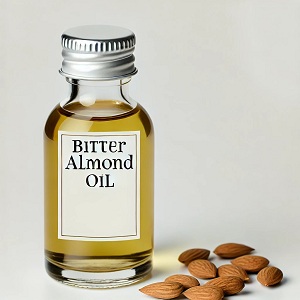 Bitter almond oil bottle with light, aromatic oil known for its skin-enhancing and cleansing properties."