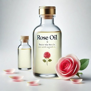 Rose oil is a natural extract extracted from fresh rose petals, known for its distinctive skin and hair care properties. It is distinguished by its composition rich in antioxidants and vitamins, such as vitamin C and E, which enhance the freshness of the skin and renew its cells. Rose oil also deeply moisturizes the skin, making it ideal for daily use on the face and body, especially for dry and sensitive skin. It also helps reduce the appearance of wrinkles and fine lines, and adds a touch of natural radiance.