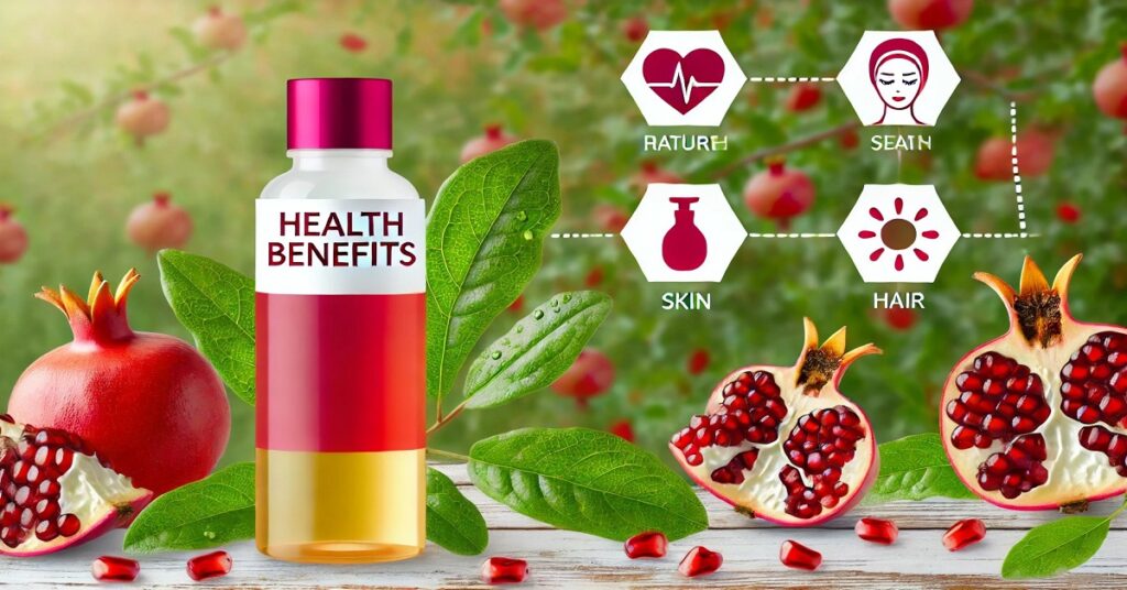 Pomegranate oil is renowned for its numerous health benefits, making it a powerful addition to wellness routines. Packed with antioxidants, this oil helps combat free radicals, reducing signs of aging and supporting overall skin health. Its anti-inflammatory properties make it effective in soothing skin irritation, redness, and conditions like eczema. Rich in essential fatty acids, pomegranate oil deeply hydrates the skin, improves elasticity, and promotes a youthful complexion. Additionally, it supports heart health and boosts the immune system when used in food-grade form. This versatile oil offers a blend of therapeutic benefits for skin, hair, and general wellness.