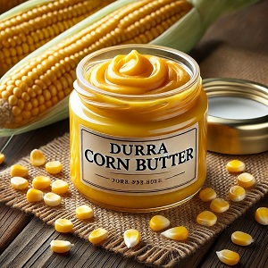 "Smooth and Creamy Durra Corn Butter – Perfect for spreading, cooking, and adding a touch of rich corn flavor to your favorite dishes."