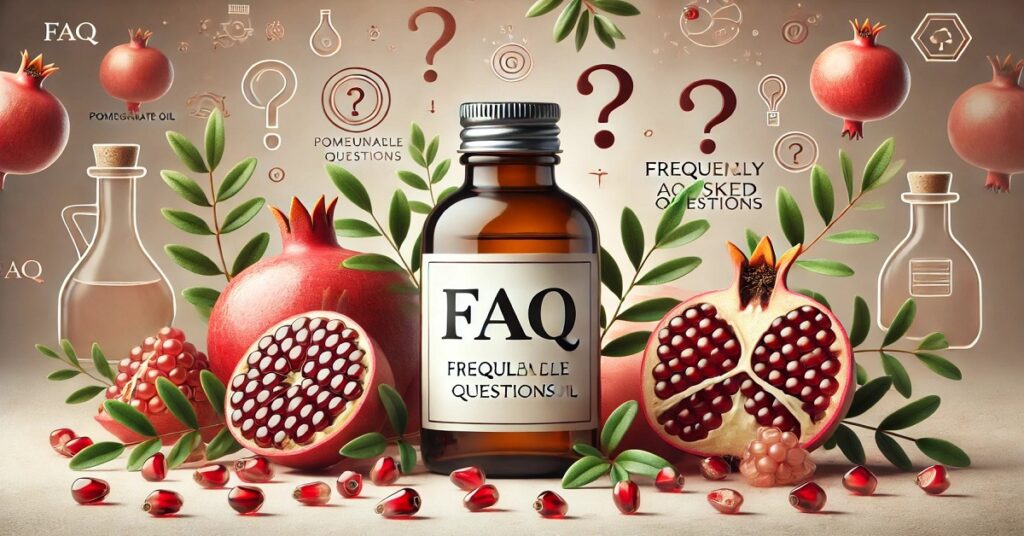 The frequently asked questions about pomegranate oil provide valuable information on its benefits, usage, and safety. Common questions include: How does pomegranate oil benefit the skin and hair? Is it suitable for all skin types? Can pomegranate oil be used directly on the skin, or should it be diluted? What is the best way to incorporate it into a skincare or haircare routine? Are there any potential side effects? These FAQs offer essential guidance for those looking to add pomegranate oil to their beauty and wellness practices, helping users understand how to use this nourishing oil safely and effectively