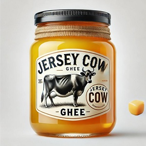 Jersey cow – a dairy breed known for its small size and high-quality milk production. Jersey cows produce rich, creamy milk with a high butterfat content, making it ideal for cheese, butter, and other dairy products. They are recognized for their gentle nature, light brown color, and distinctive large, dark eyes.