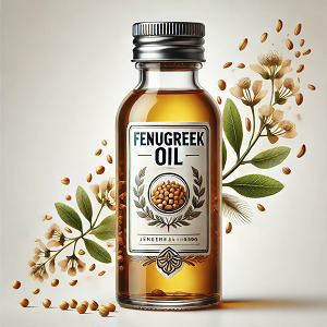 The main image of fenugreek oil on the website shows the bottle of fenugreek oil next to the fenugreek seeds on a natural background. The design reflects the health and beauty benefits of fenugreek oil, and highlights the rich golden color of the oil extracted from fenugreek seeds, giving the image a natural and attractive character.